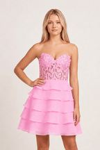 A-Line Strapless Tiered Corset Short Homecoming Dress with Appliques - Curvevia