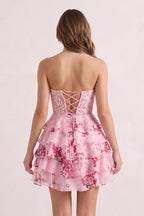 Sky Blue A Line Sweetheart Floral Lace Corset Ruffled Wedding Guest Dress - Curvevia