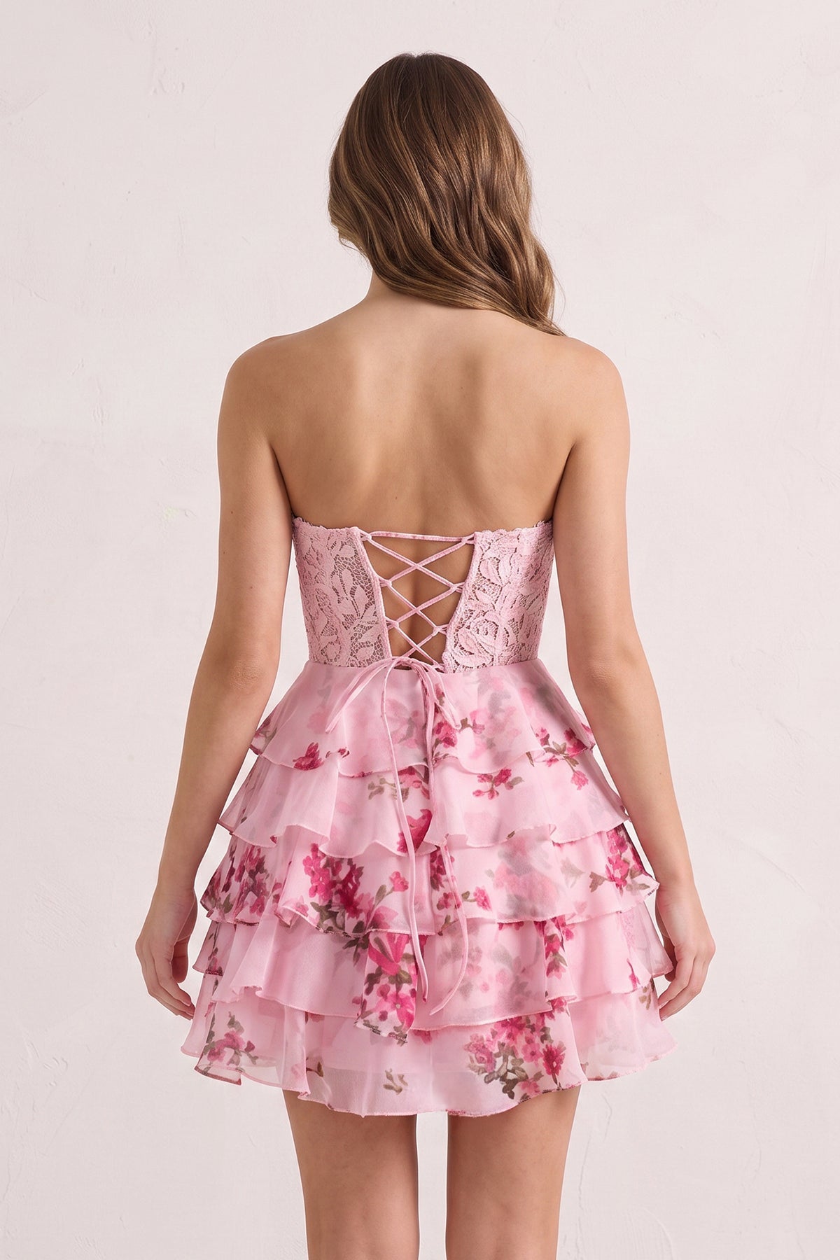 Sky Blue A Line Sweetheart Floral Lace Corset Ruffled Wedding Guest Dress - Curvevia