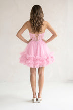Pink A-Line Sweetheart Ruffle Tulle Homecoming Dress With Appliques - Curvevia