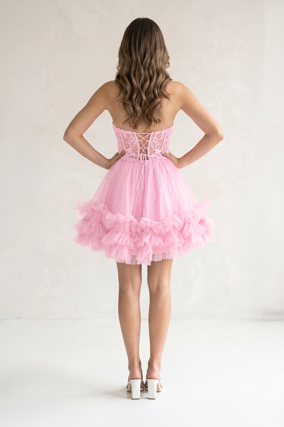 Pink A-Line Sweetheart Ruffle Tulle Homecoming Dress With Appliques - Curvevia