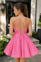 A-line V Neck Sequins Homecoming Dress - Curvevia