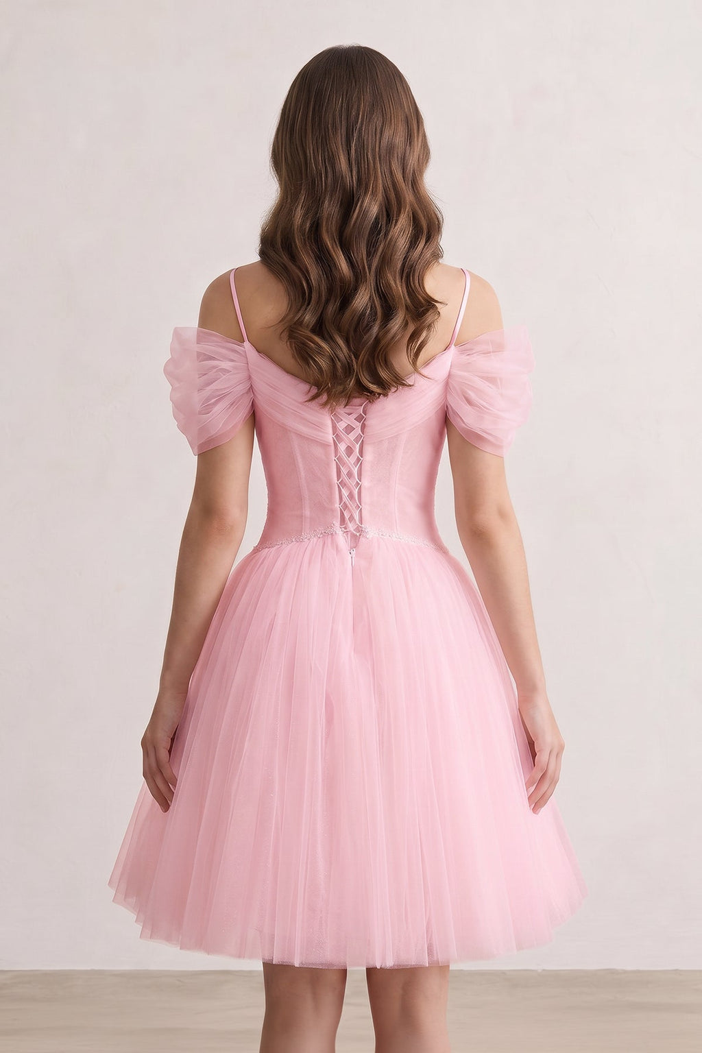 Ivory A-line V Neck Tulle Wedding Guest Dress - Curvevia