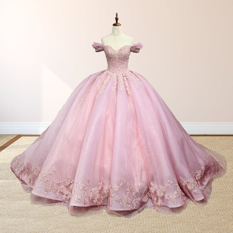 Pink Ball Gown Off the Shoulder Quinceanera Dresses - Curvevia