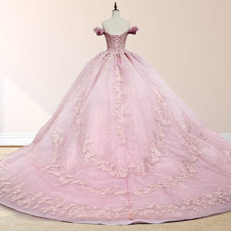 Pink Ball Gown Off the Shoulder Quinceanera Dresses - Curvevia