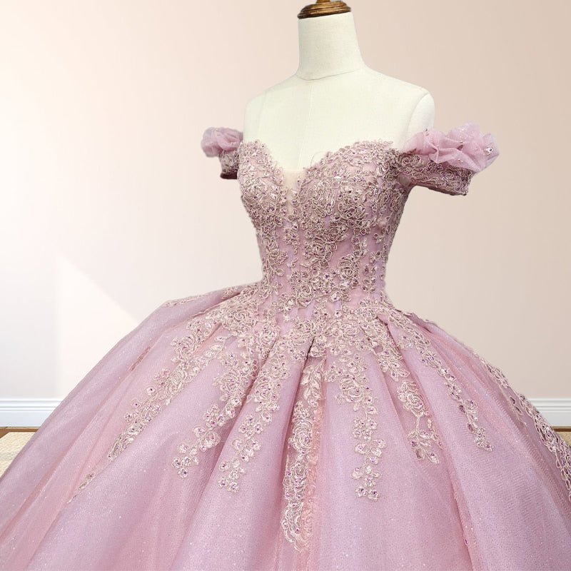 Pink Ball Gown Off the Shoulder Quinceanera Dresses - Curvevia