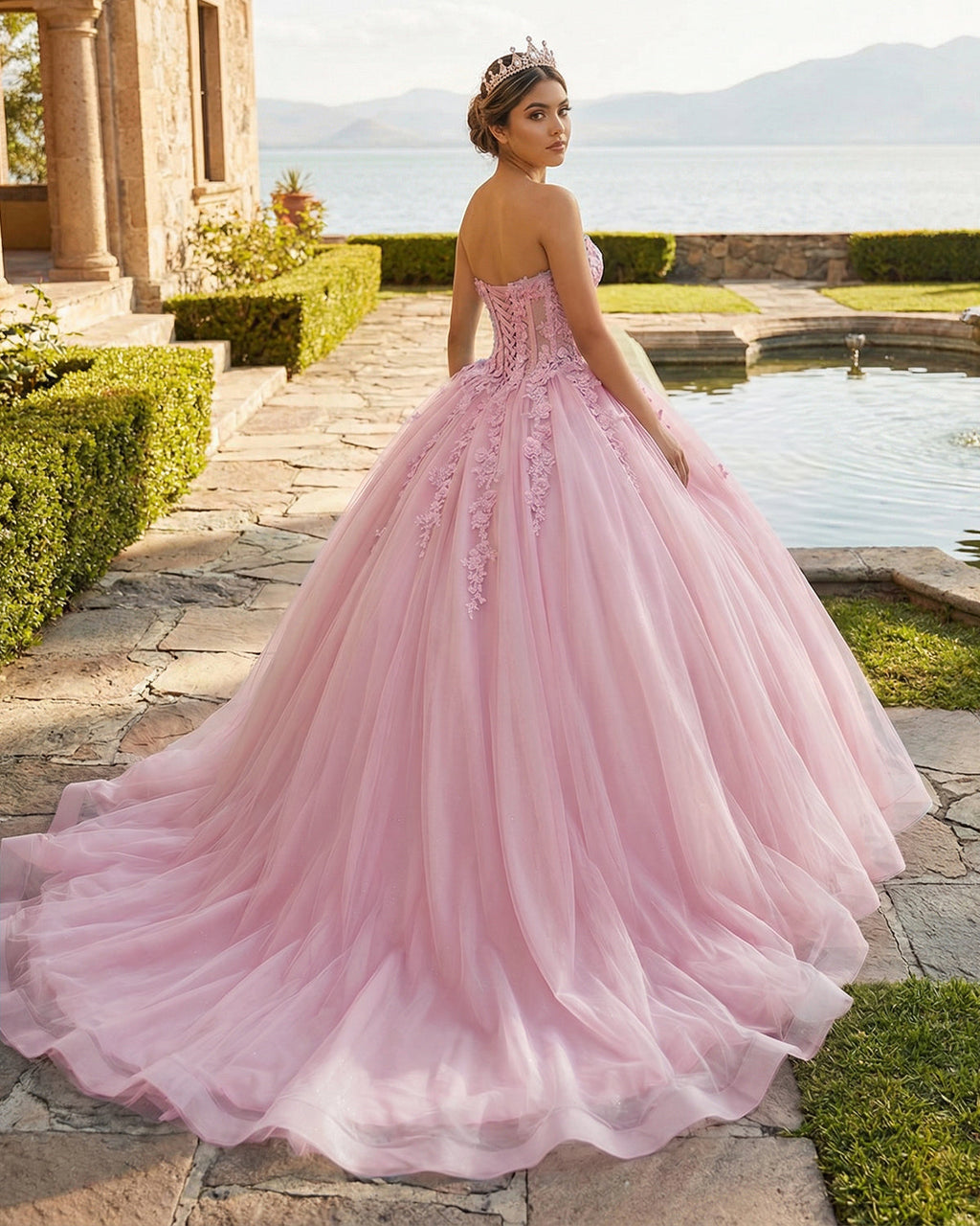 Sky Blue Ball-Gown Tulle 3D Flowers Sweetheart Quinceanera Dresses - Curvevia