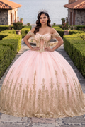 Pink Ball Gown Tulle Off-the-Shoulder Quinceanera Dress with Sequins - Curvevia