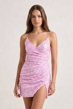 Pink Bodycon Spaghetti Straps Sequined Mini Party Dresses - Curvevia