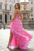 Royal Blue Chiffon Sweetheart Ruffle Tiered Long Prom Dress - Curvevia