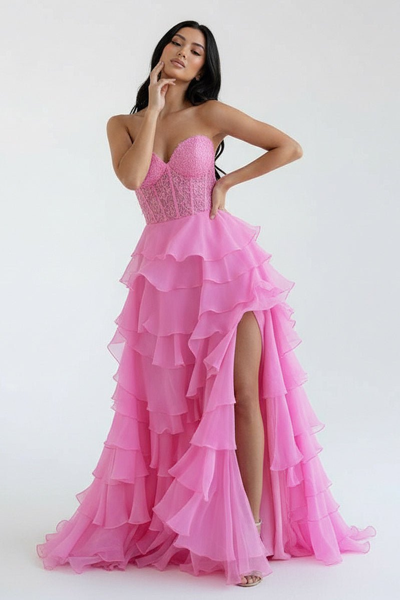 Royal Blue Chiffon Sweetheart Ruffle Tiered Long Prom Dress - Curvevia