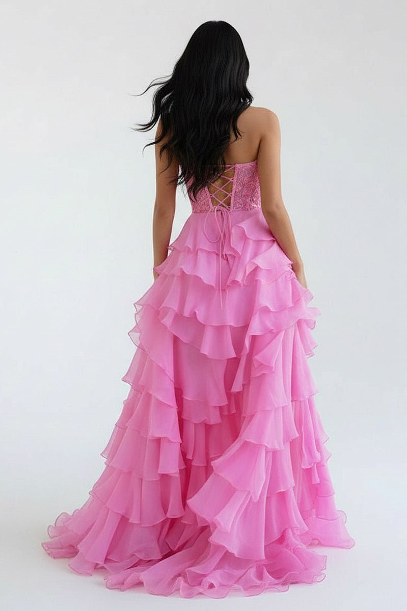 Royal Blue Chiffon Sweetheart Ruffle Tiered Long Prom Dress - Curvevia