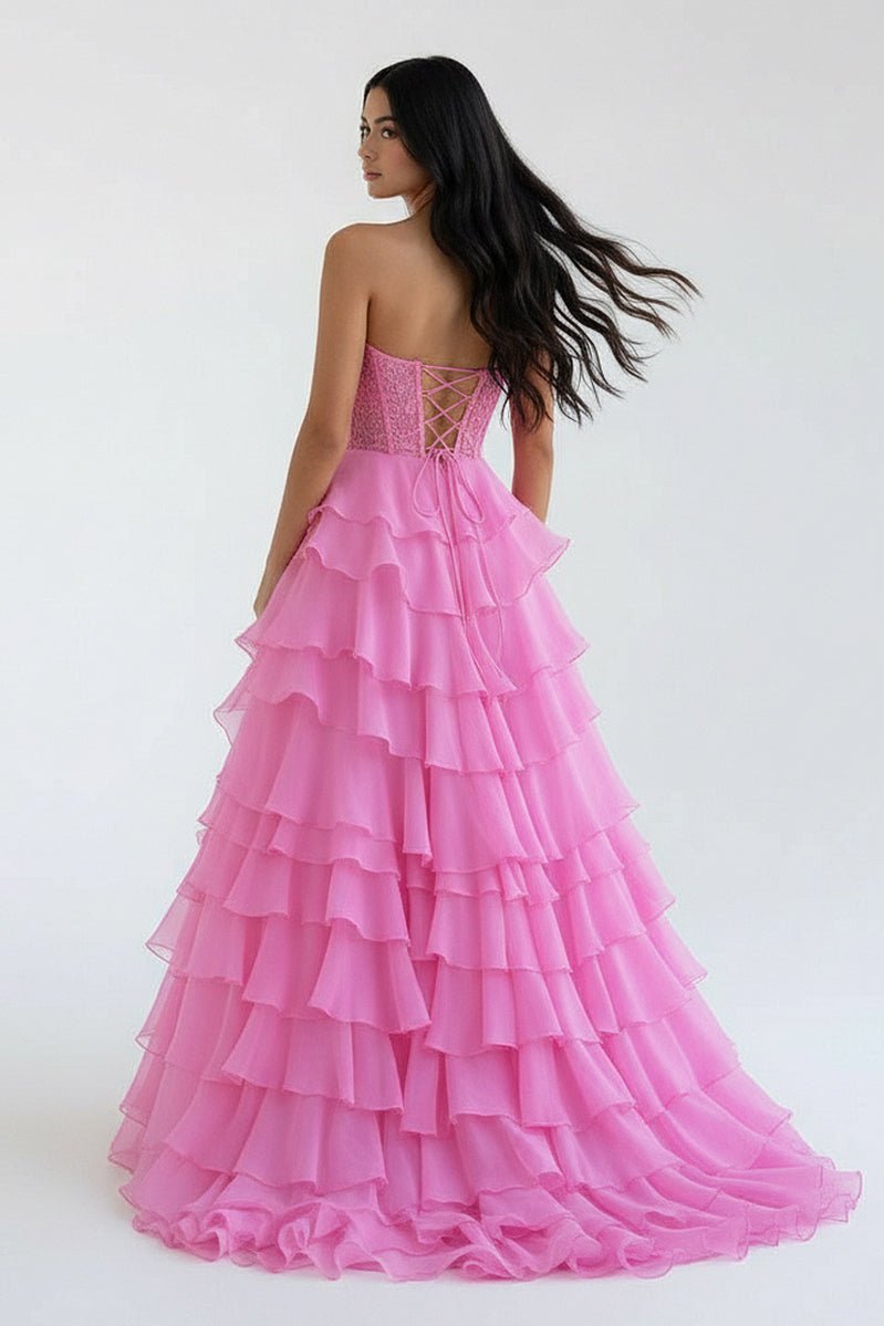 Royal Blue Chiffon Sweetheart Ruffle Tiered Long Prom Dress - Curvevia