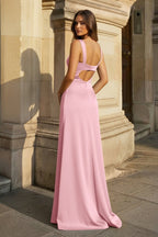 Sky Blue Corset Cutout Long Formal Dress with Slit - Curvevia