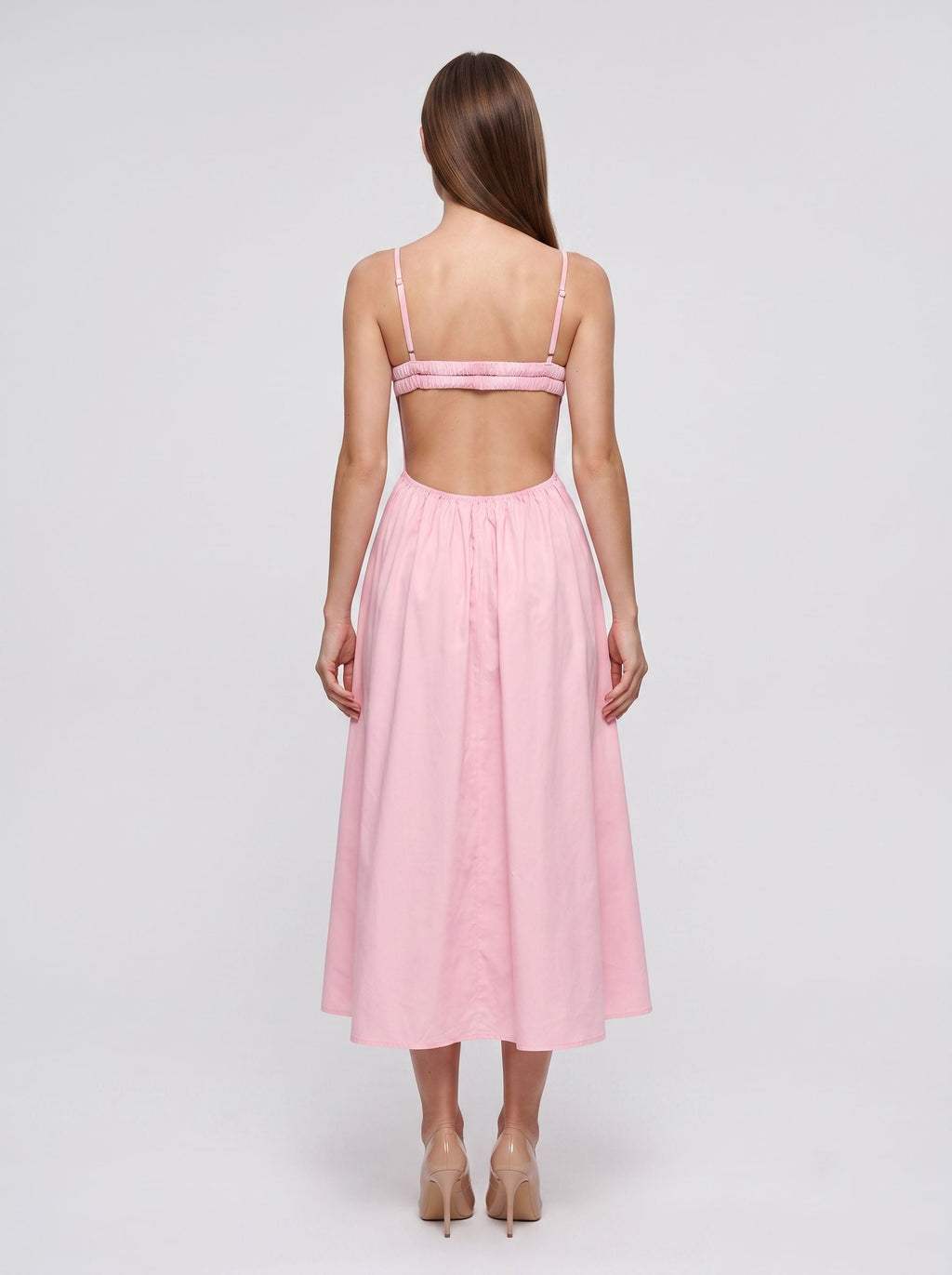 Petal Stretch Knit A-Line V-Neck Backless Midi Dress with Twist Bust Detail and Pockets - Curvevia