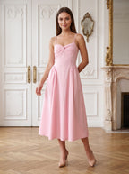 Petal Stretch Knit A-Line V-Neck Backless Midi Dress with Twist Bust Detail and Pockets - Curvevia