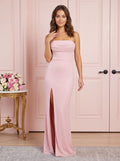 Petal Stretch Knit Sheath Straight Neck Back Zip Floor-Length Dress with Beading & Side Slit - Curvevia