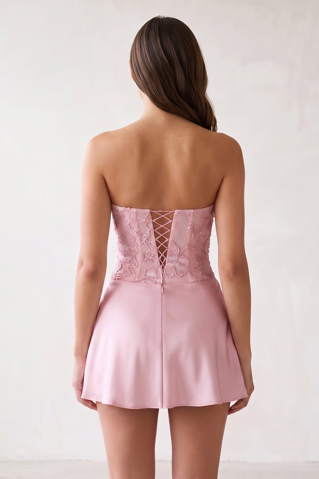 Sky Blue Embroidered A-Line Strapless Satin Homecoming Dress - Curvevia