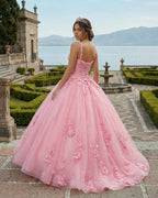 Pink Tulle Floral Appliques Sweetheart Lace-Up Quinceanera Dress - Curvevia
