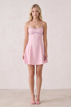 Pink Halter A-Line Embroidery Satin Short Wedding Guest Dress - Curvevia