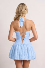 Pink Halter Jacquard Chiffon A-Line Wedding Guest Dress - Curvevia