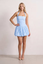 Pink Halter Jacquard Chiffon A-Line Wedding Guest Dress - Curvevia