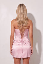 Yellow Lace Strapless Bodycon Ruched Satin Homecoming Dress - Curvevia