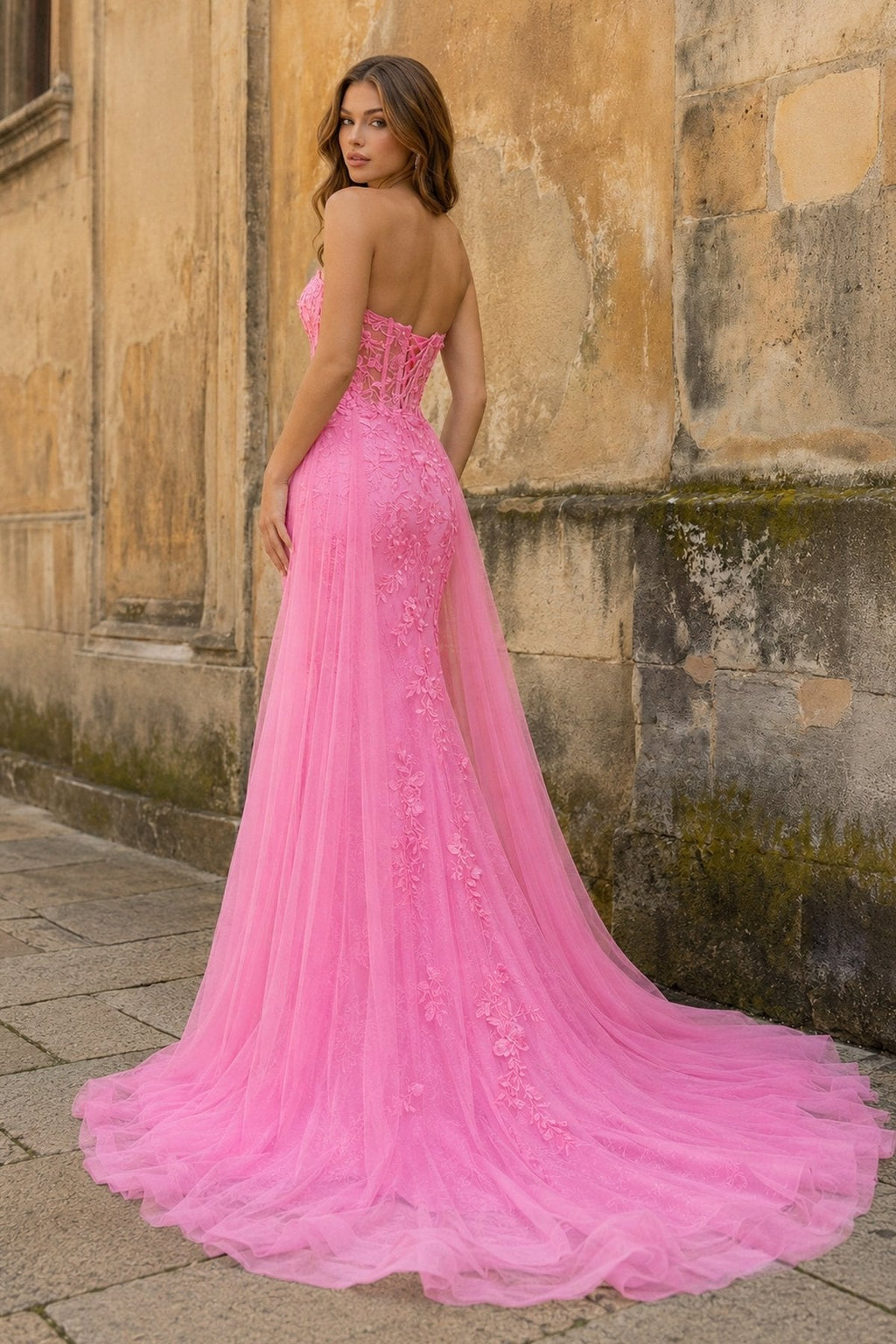 Blue Mermaid Sweetheart Neck Lace Long Prom Dress With Appliques - Curvevia