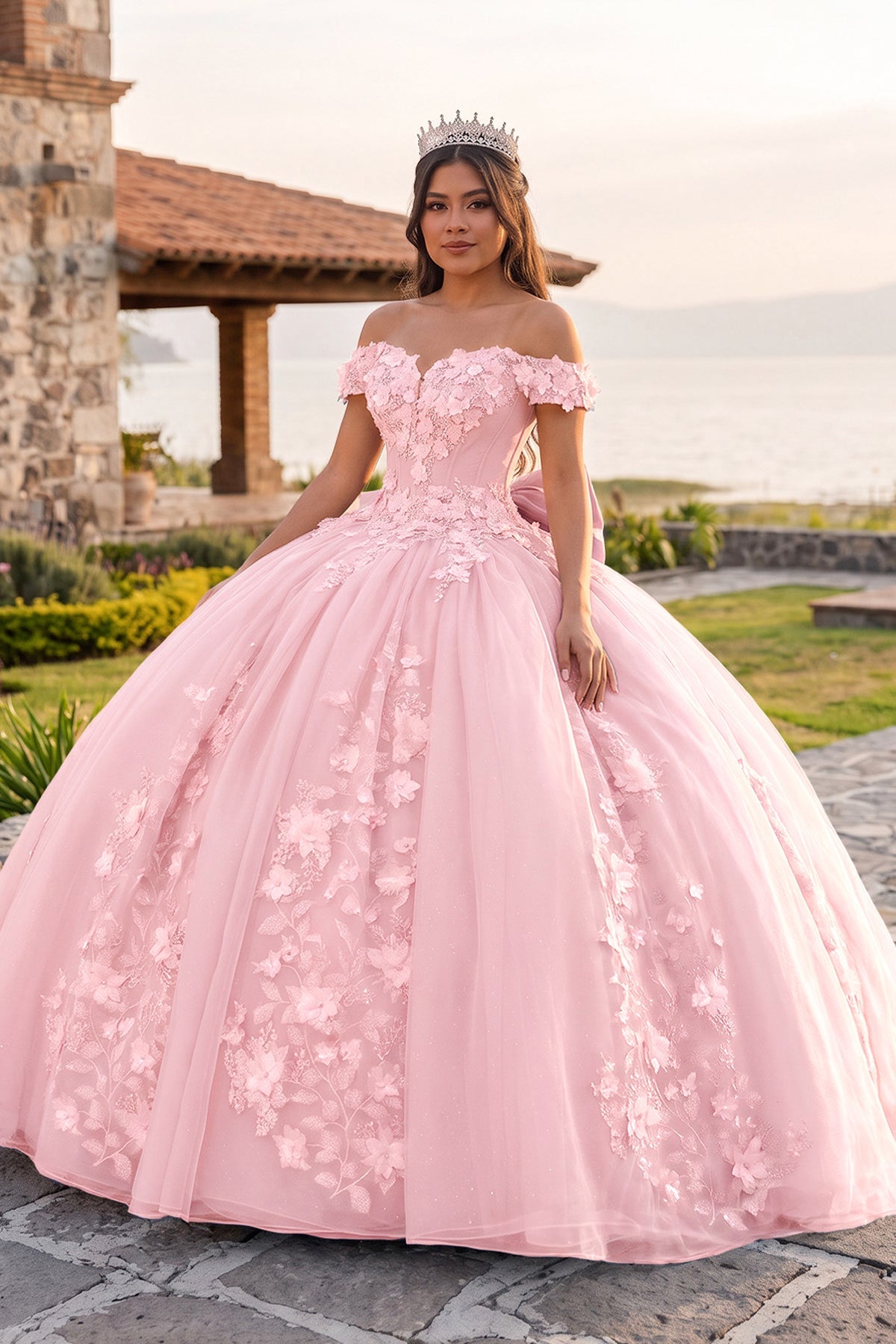 Off Shoulder 3D Floral Applique Quinceanera Dresses - Curvevia