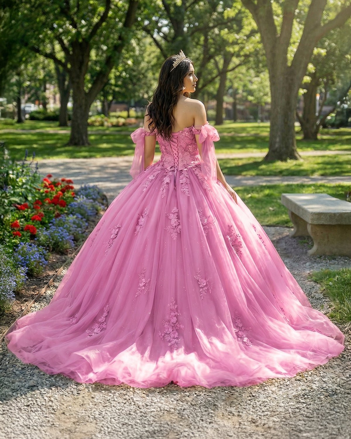 Gold Off Shoulder Tulle Quinceanera Dresses With Lace Appliques - Curvevia