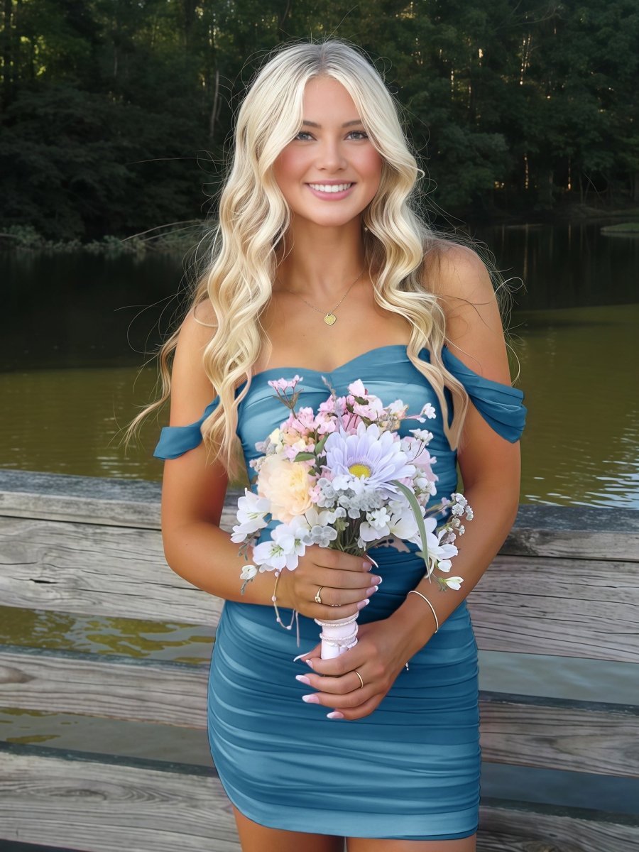 Pink Off The Shoulder Tulle Short Homecoming Dresses - Curvevia