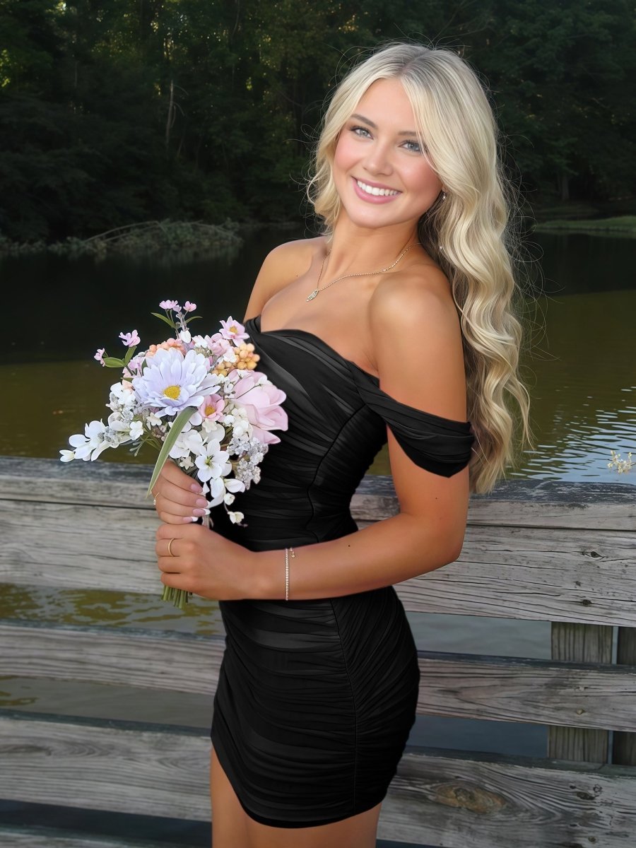 Pink Off The Shoulder Tulle Short Homecoming Dresses - Curvevia