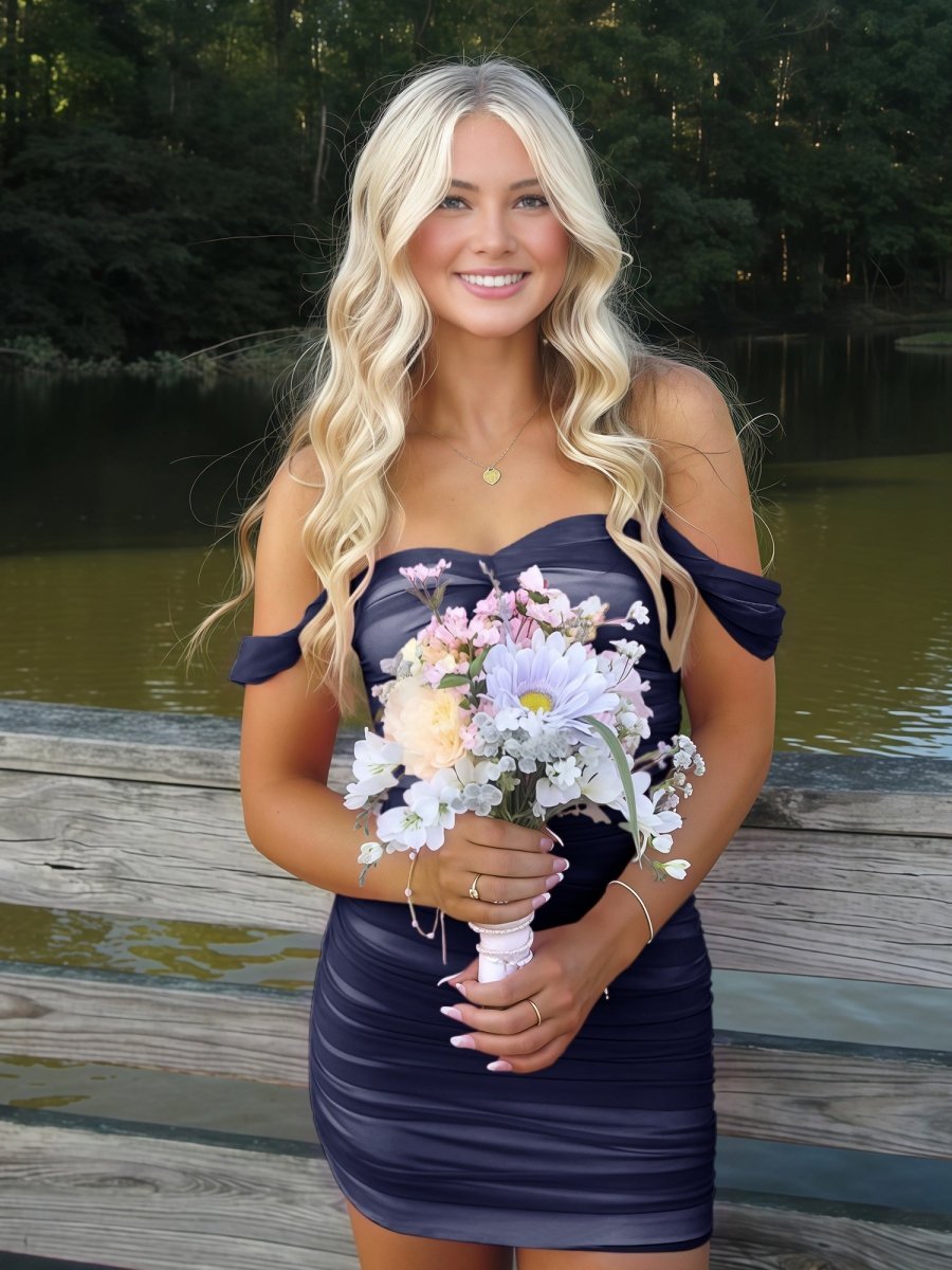 Pink Off The Shoulder Tulle Short Homecoming Dresses - Curvevia