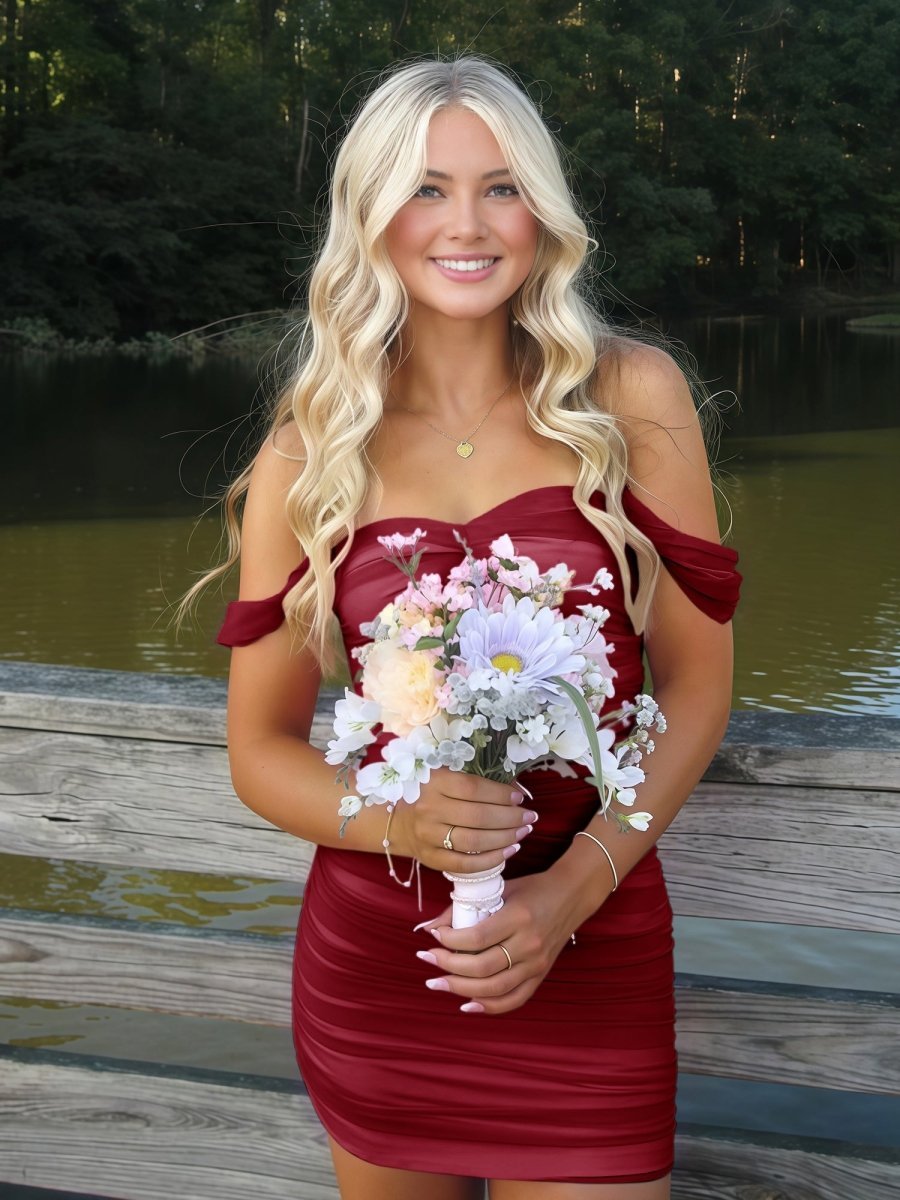 Pink Off The Shoulder Tulle Short Homecoming Dresses - Curvevia