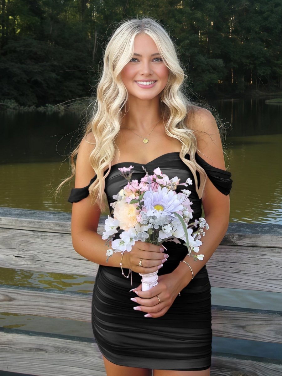 Pink Off The Shoulder Tulle Short Homecoming Dresses - Curvevia