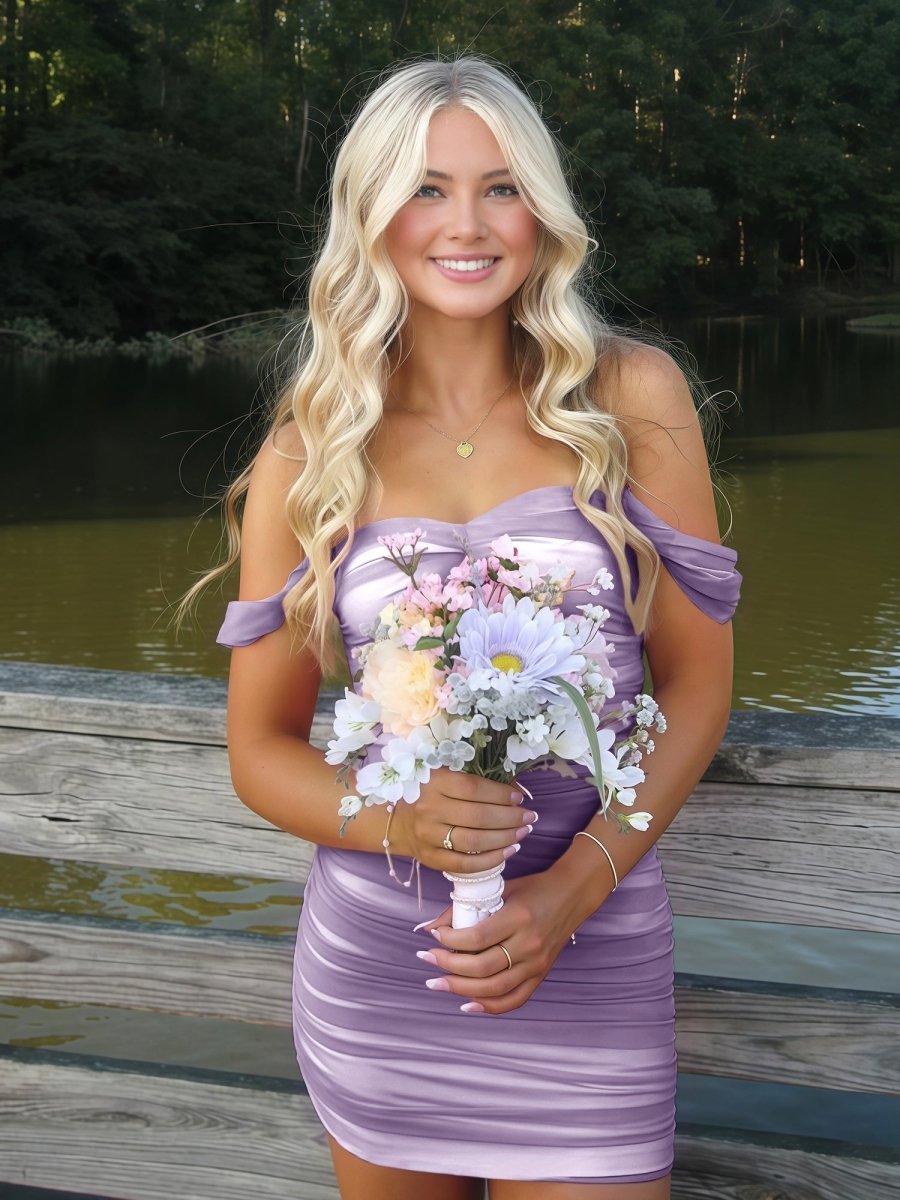 Pink Off The Shoulder Tulle Short Homecoming Dresses - Curvevia