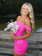 Pink Off The Shoulder Tulle Short Homecoming Dresses - Curvevia