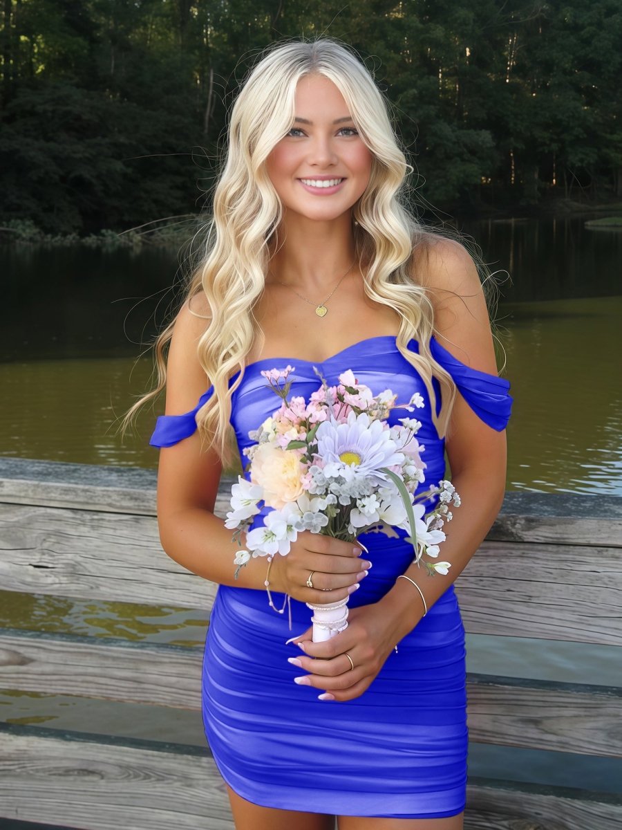 Pink Off The Shoulder Tulle Short Homecoming Dresses - Curvevia