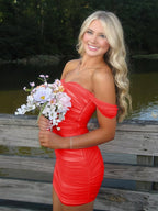 Pink Off The Shoulder Tulle Short Homecoming Dresses - Curvevia