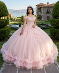 Pink Off-the-Shoulder Lace-Up Back Quinceanera Dress Ball Gown - Curvevia