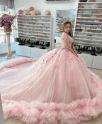 Pink Off-the-Shoulder Lace-Up Back Quinceanera Dress Ball Gown - Curvevia