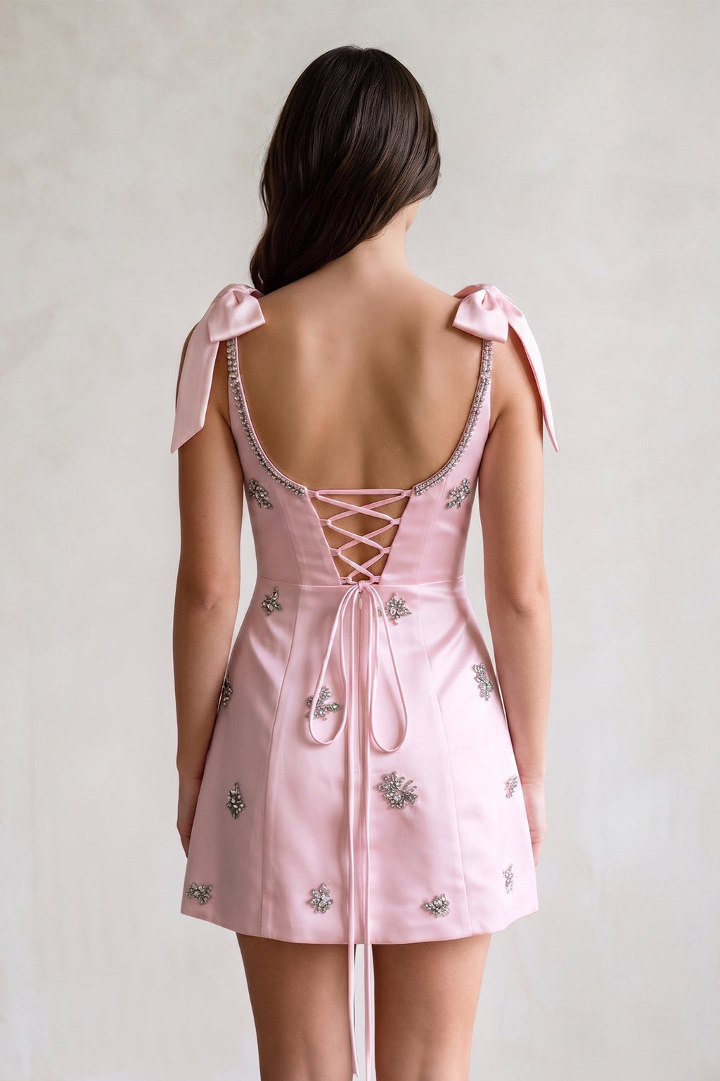 White Scoop Neck A-Line Satin Beaded Homecoming Dress with Bow - Curvevia
