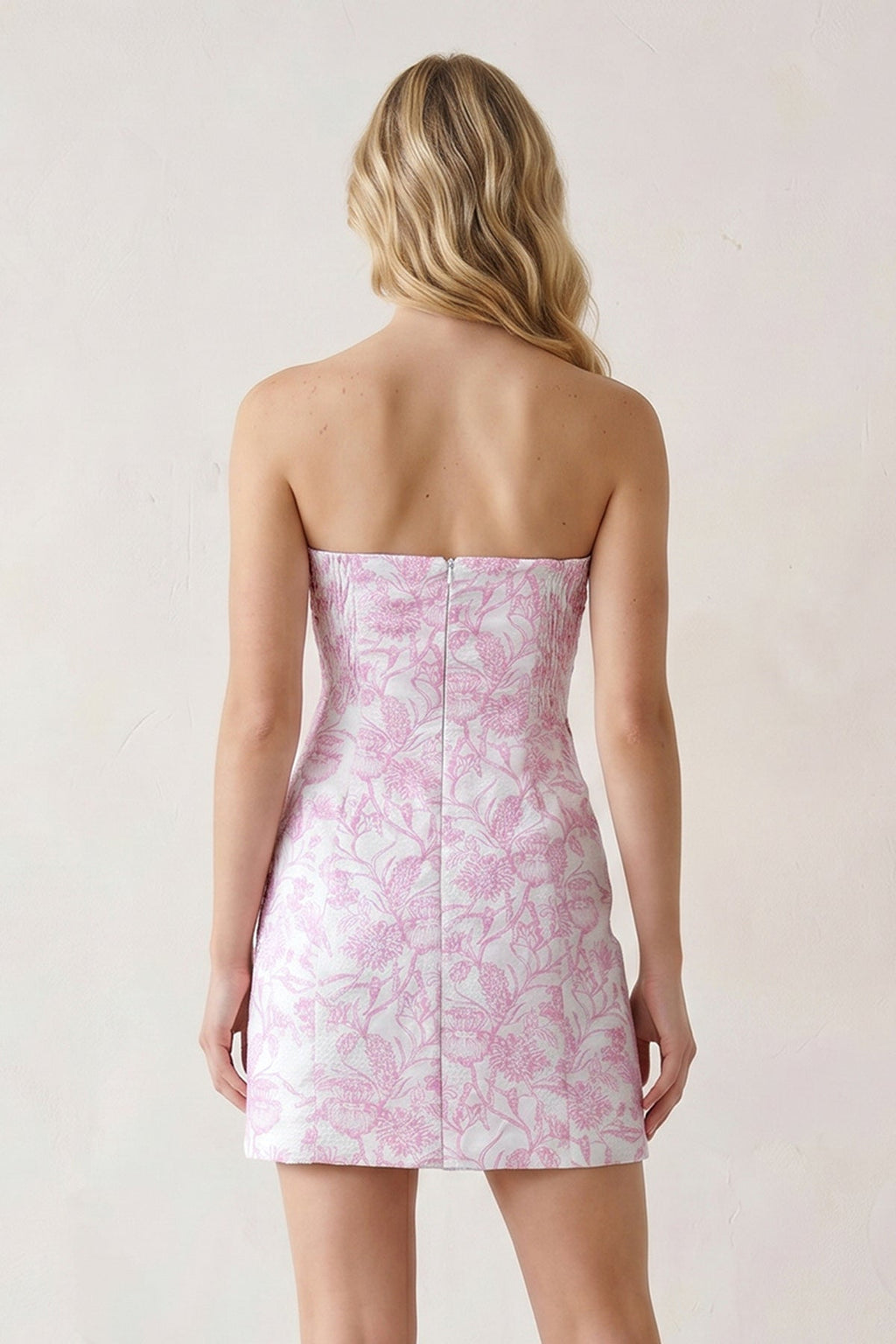 Pink Jacquard Sheath Strapless Short Homecoming Dress with Belt - Curvevia
