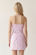 Pink Jacquard Sheath Strapless Short Homecoming Dress with Belt - Curvevia