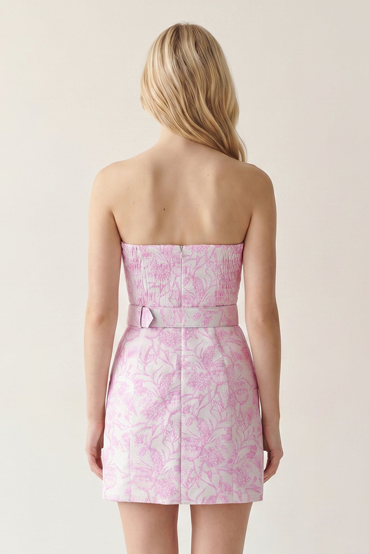 Pink Jacquard Sheath Strapless Short Homecoming Dress with Belt - Curvevia