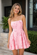 Pink Spaghetti Straps A-Line Sequined Chiffon Homecoming Dress - Curvevia