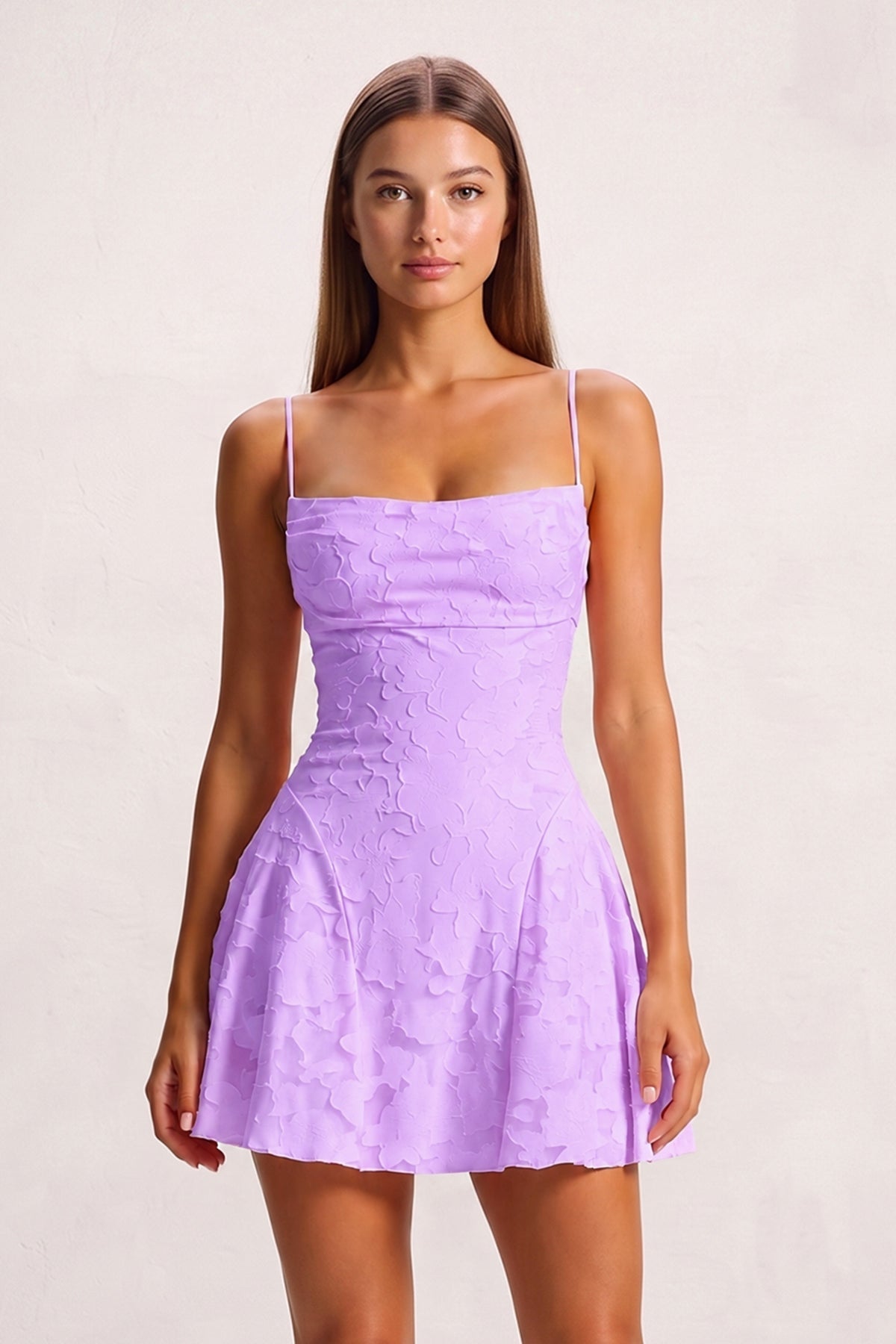 Pink Spaghetti Straps Jacquard Chiffon A-Line Homecoming Dress - Curvevia