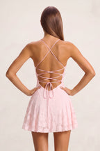 Pink Spaghetti Straps Jacquard Chiffon A-Line Homecoming Dress - Curvevia