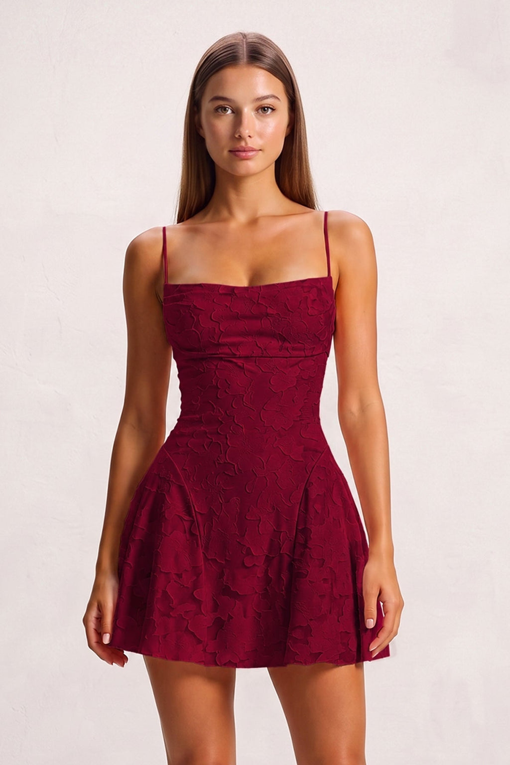 Pink Spaghetti Straps Jacquard Chiffon A-Line Homecoming Dress - Curvevia