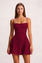 Pink Spaghetti Straps Jacquard Chiffon A-Line Homecoming Dress - Curvevia